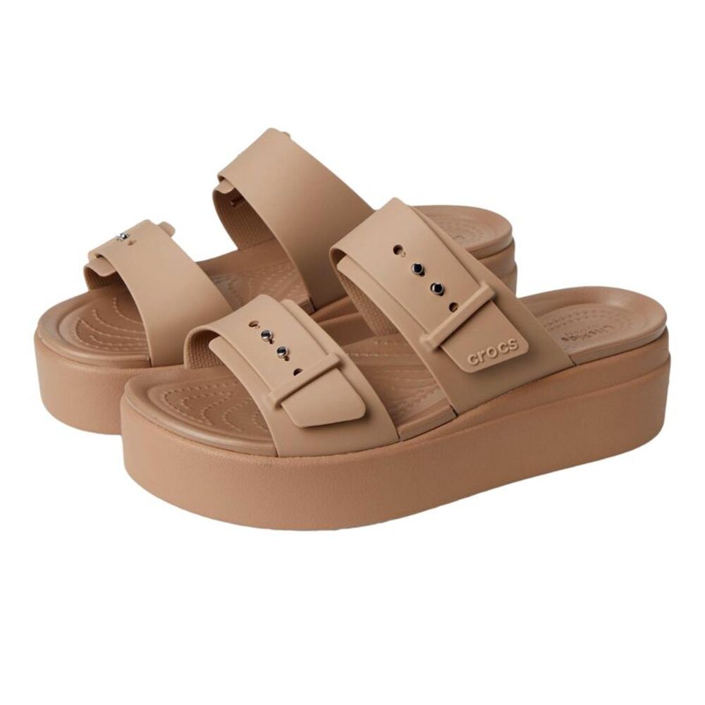 Crocs Brooklyn Buckle Low Wedge Latte 207431-2Q9 Women's - Picture 2 of 4